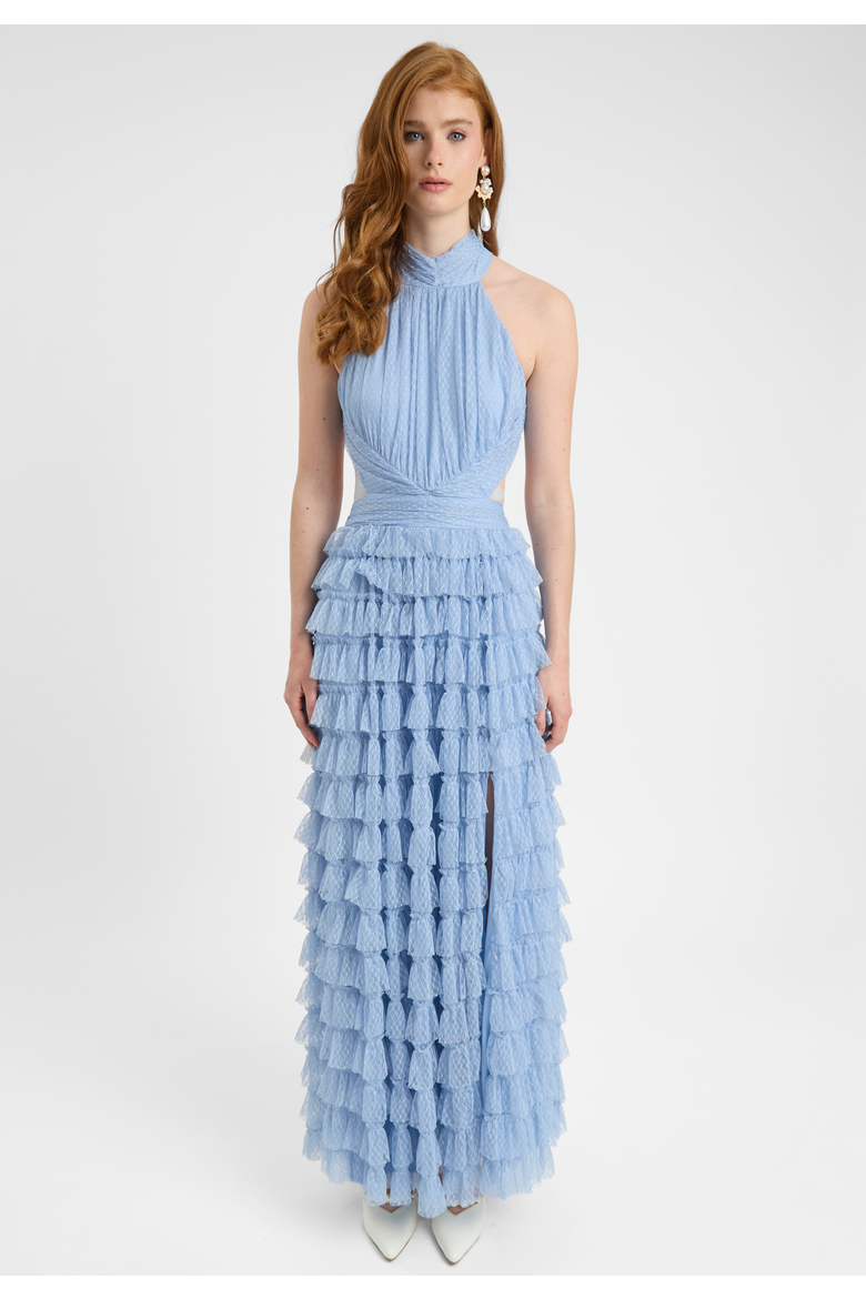 Ruffle Maxi Dress With halter Neck, Main, color, POWDER BLUE
