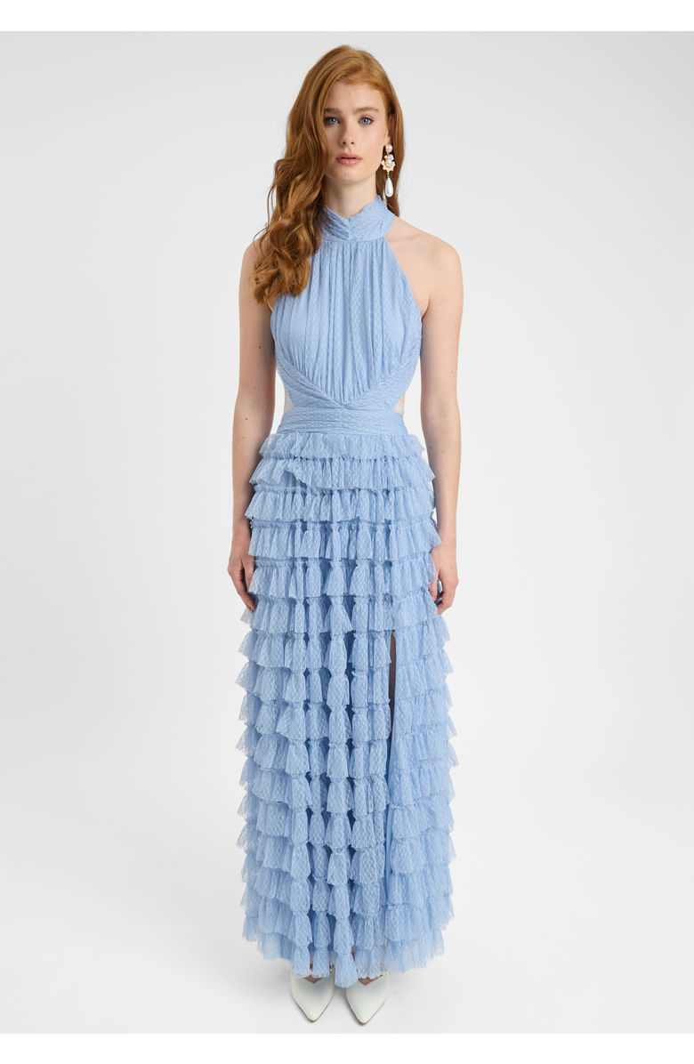 BEAUUT Ruffle Maxi Dress With halter Neck, Main, color, Powder Blue