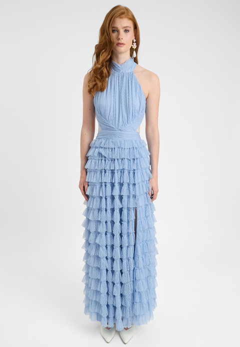 Ruffle Maxi Dress With halter Neck