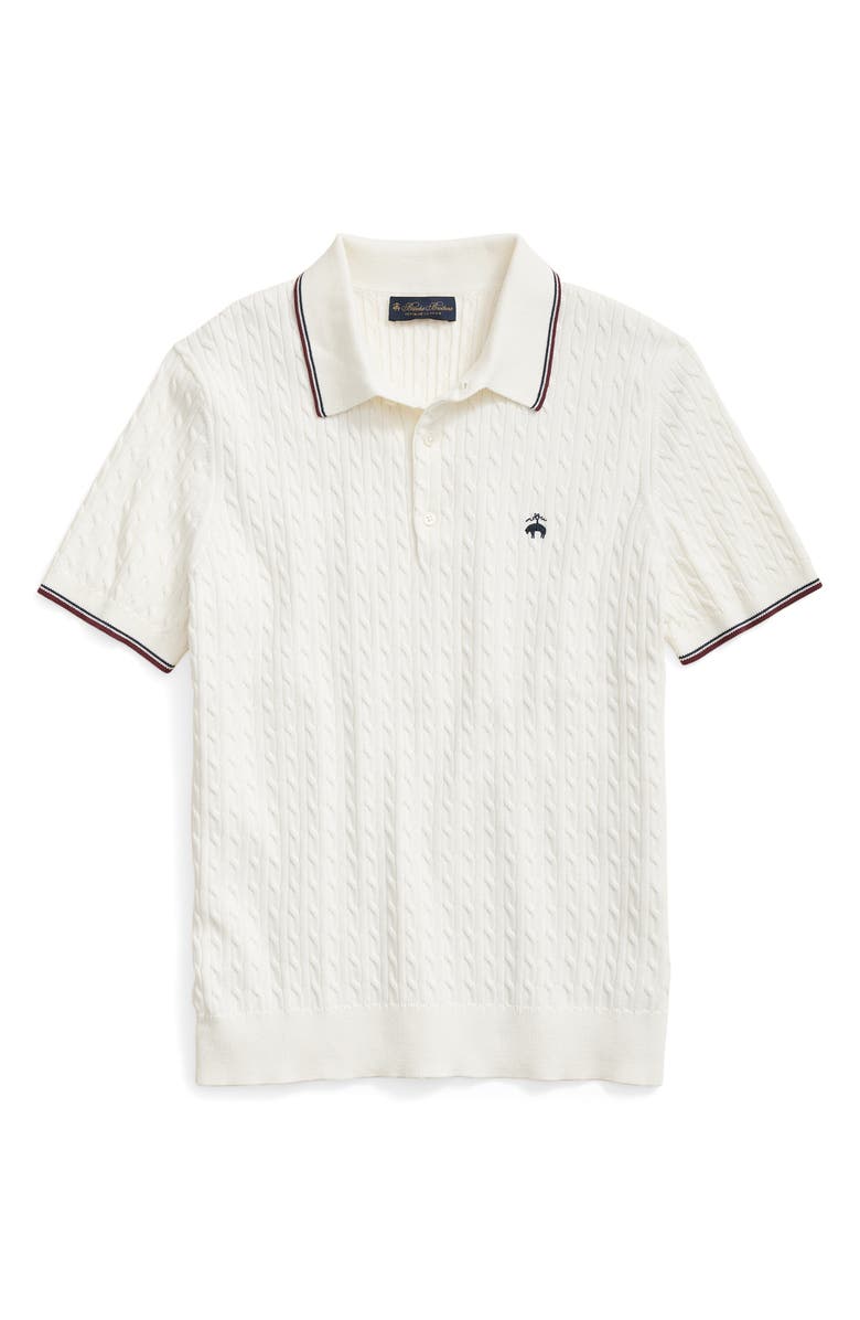 Brooks Brothers Cabled Cotton Tennis Polo Sweater, Main, color, 