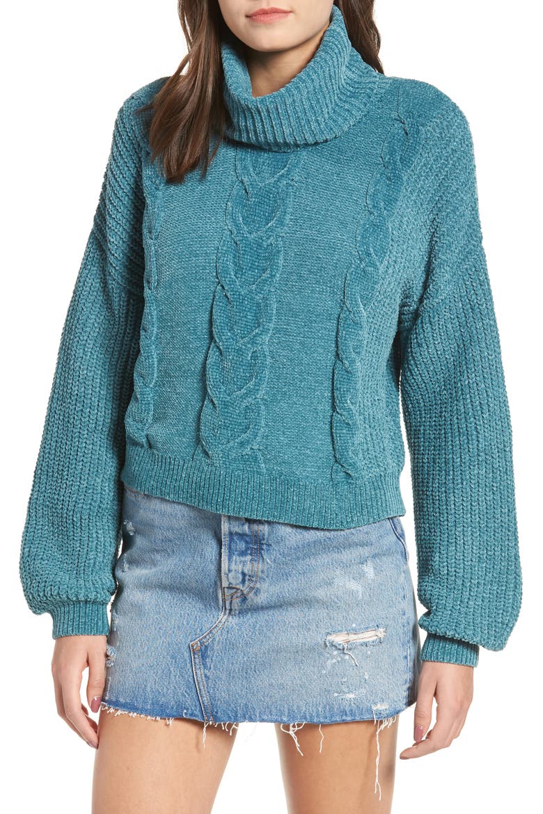 Cable Knit Chenille Sweater, Main, color, TEAL HYDRO