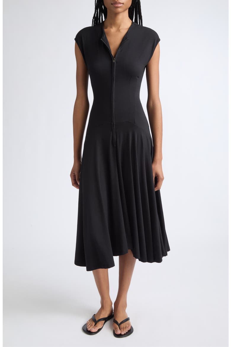 Farrah Zip-Up Jersey Midi Dress, Main, color, BLACK