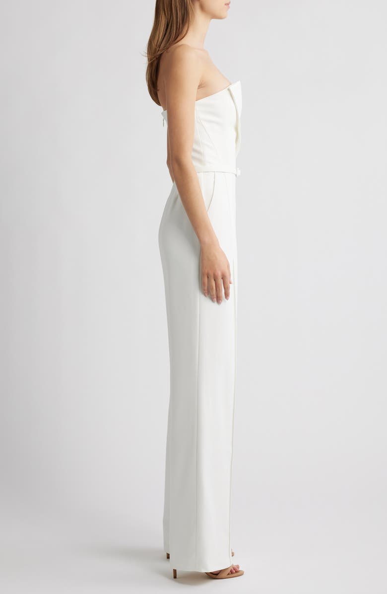 NADINE MERABI Vanessa Strapless Belted Crepe Flare Jumpsuit, Alternate, color, White