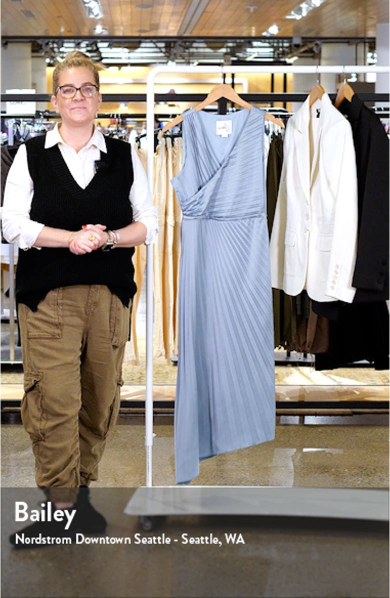 Pleated Asymmetric Hem Satin Dress, sales video thumbnail