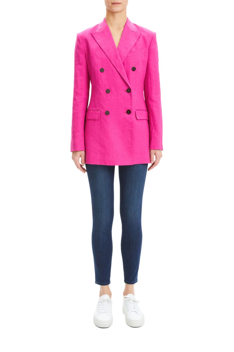 Double Breasted Linen Blazer, Alternate, color, POP FUCHSIA