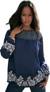 Roaman's Embroidered Smocked Blouse