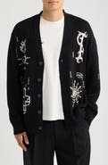 AllSaints Staged Intarsia Organic Cotton Button Front Cardigan
