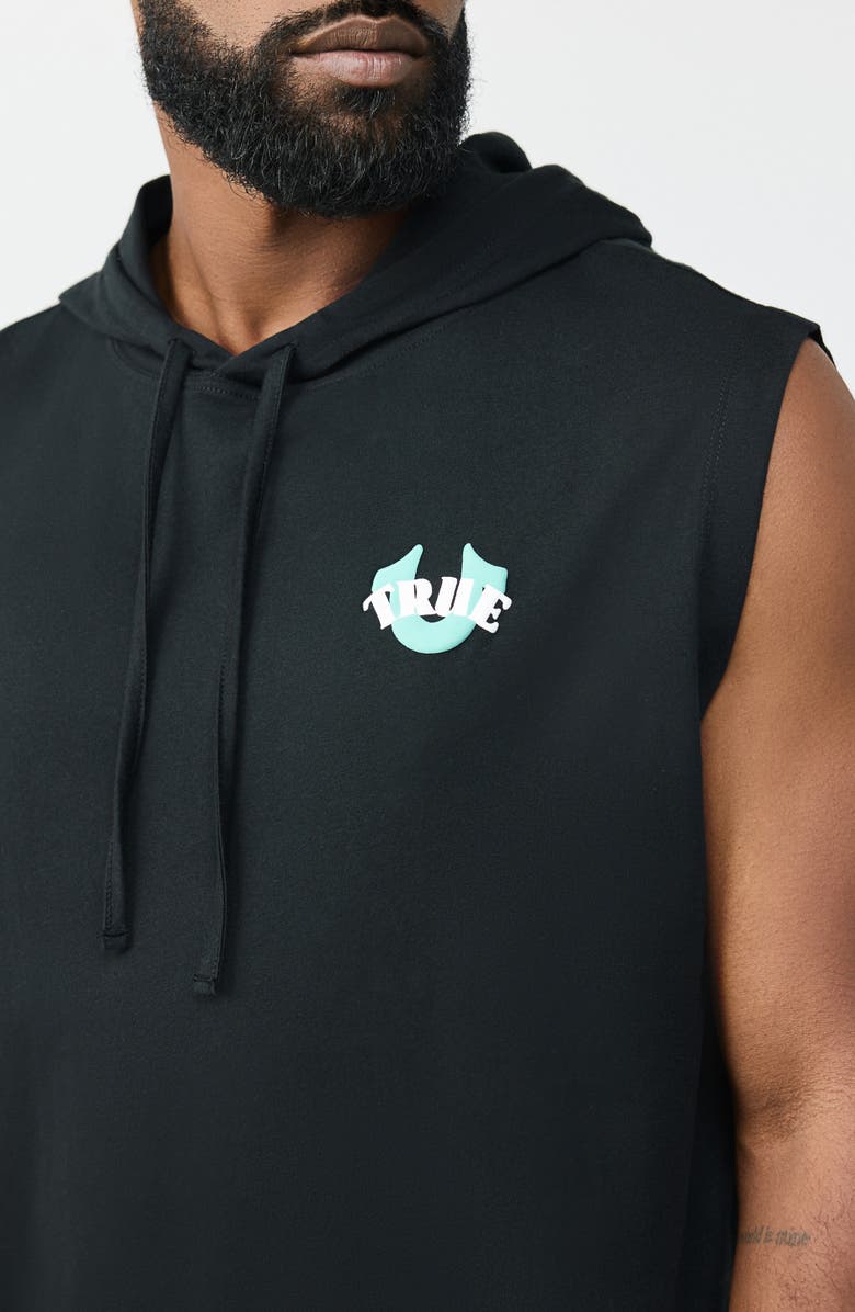 True Religion Buddha Circcular Hooded Tank, Alternate, color, Jet Black