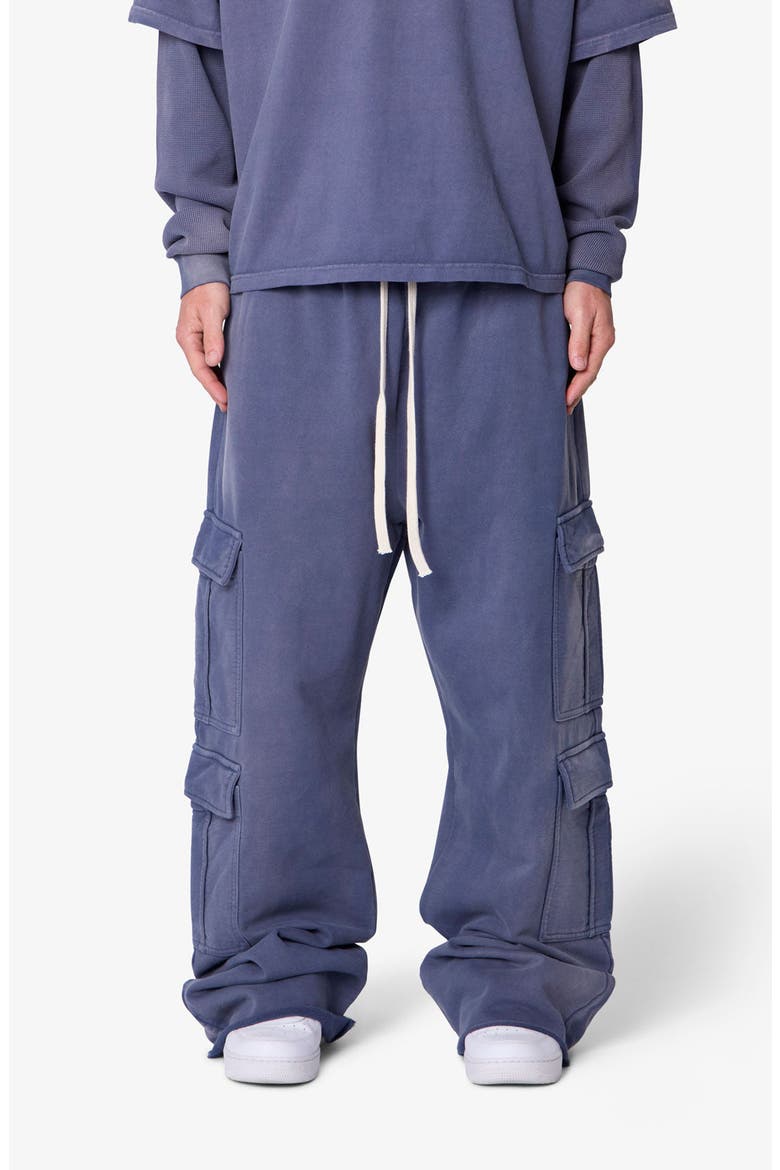 Ultra Baggy Cotton Flece Cargo Sweatpants, Main, color, WASHED NAVY