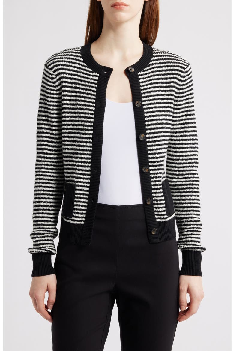 Textured Stripe Button Cardigan, Main, color, BLACK MULTI