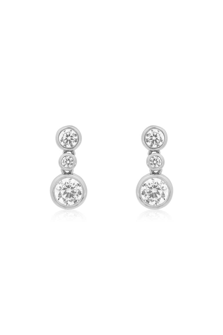 CZ Triple Bezel Drop Earrings, Alternate, color, Sterling Silver