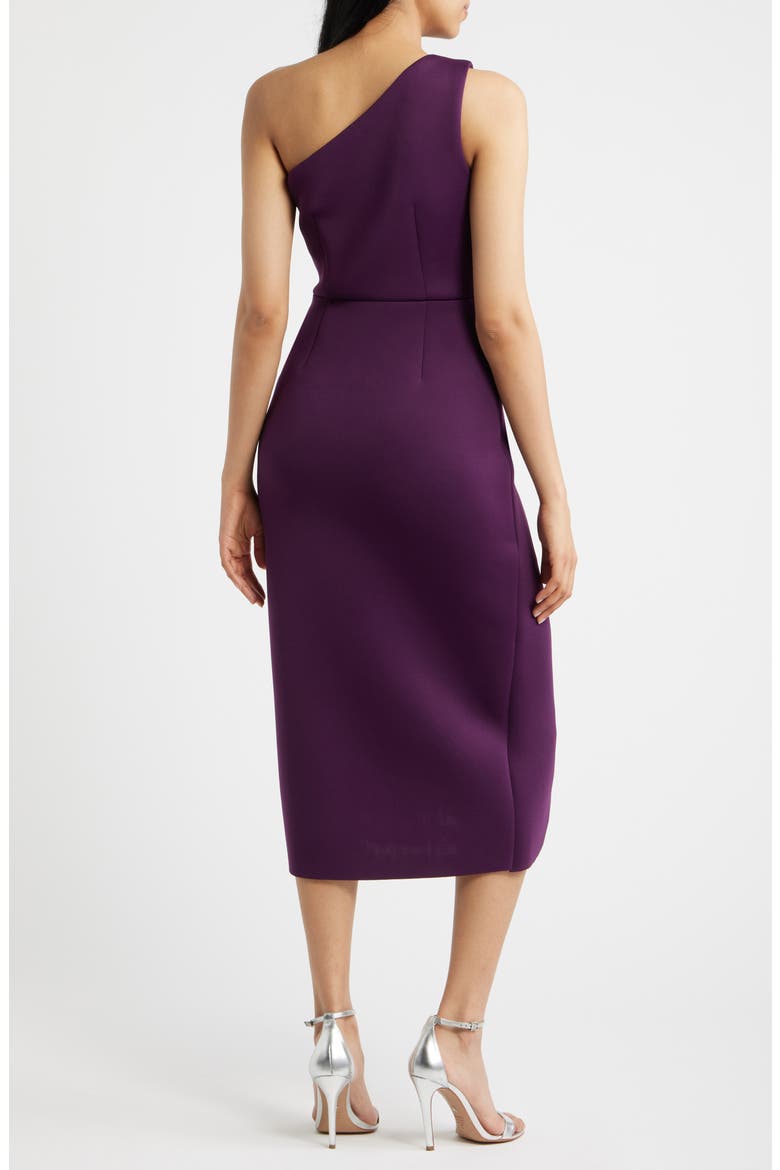 Bow One-Shoulder Cocktail Dress, Alternate, color, EGGPLANT