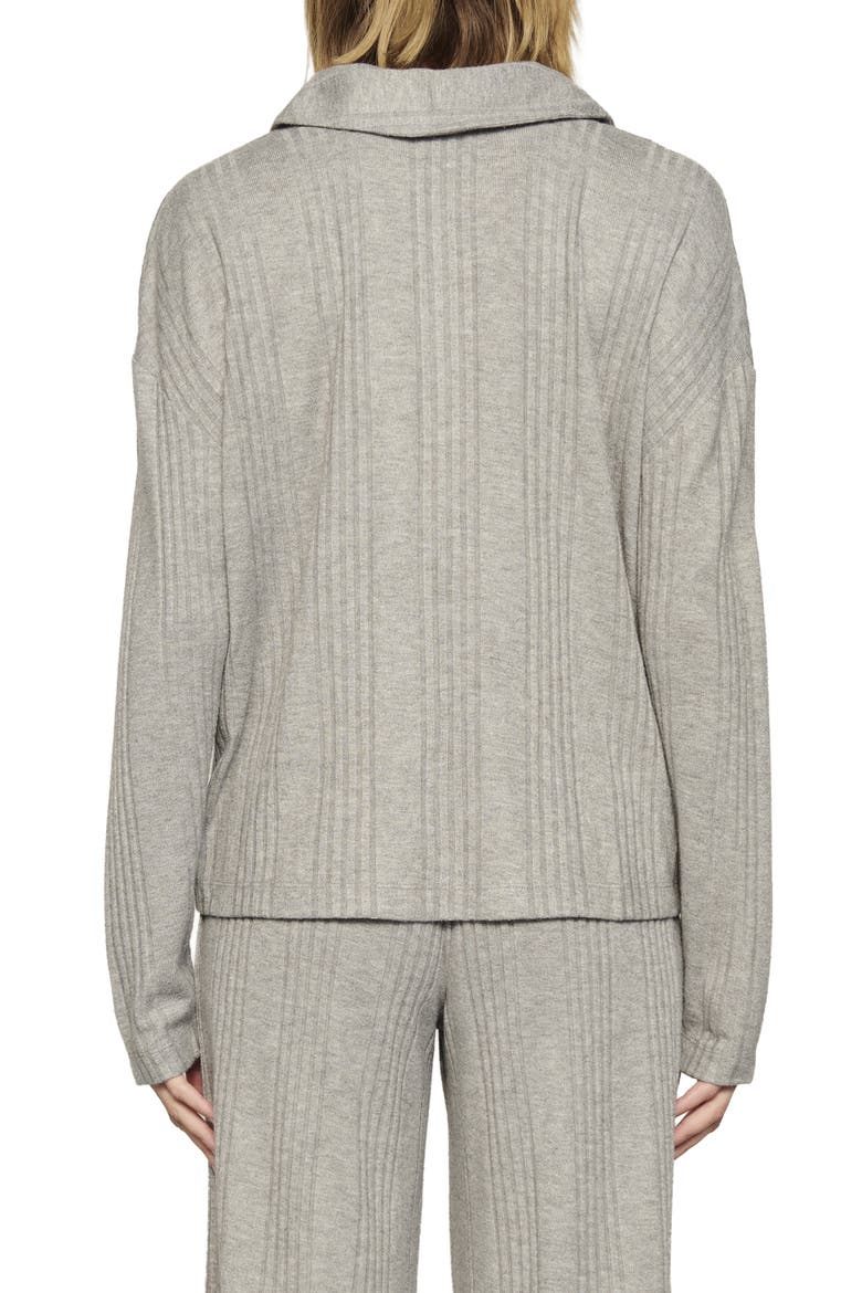 Variegated Rib Long Sleeve Polo, Alternate, color, DARK HEATHER GREY