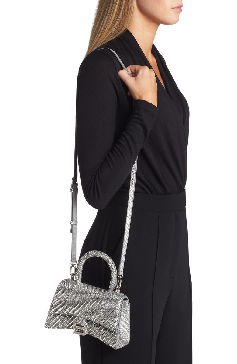Balenciaga Extra Small Hourglass Crystal & Suede Top Handle Bag, Alternate, color,