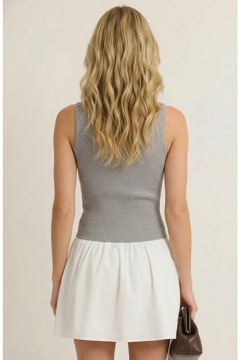 Knit Bodice Contrast Mini Dress, Alternate, color, White / Grey