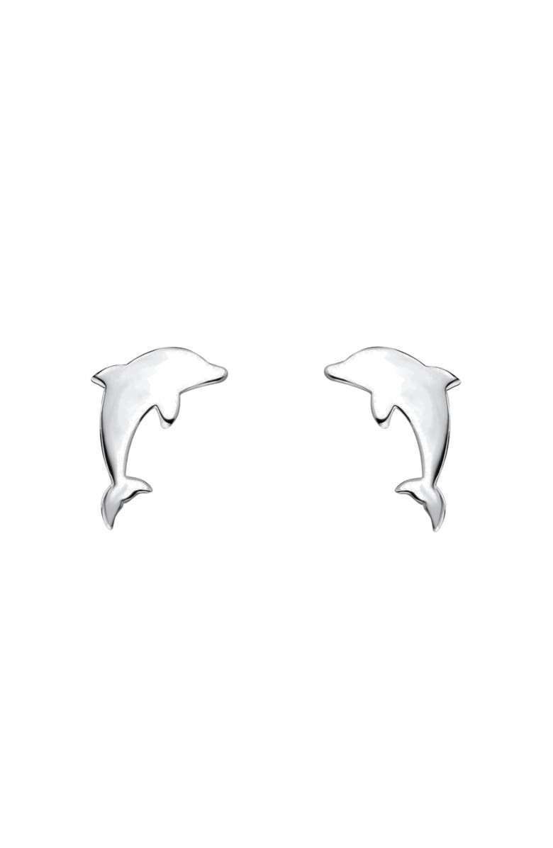 Little Miss Zoe Kids' Sterling Silver Dolphin Stud Earrings in Gift Bottle, Alternate, color, Silver