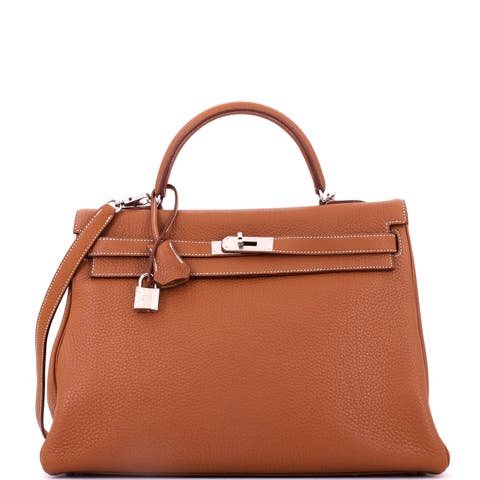 Kelly Handbag Brown Clemence With Palladium Hardware 35