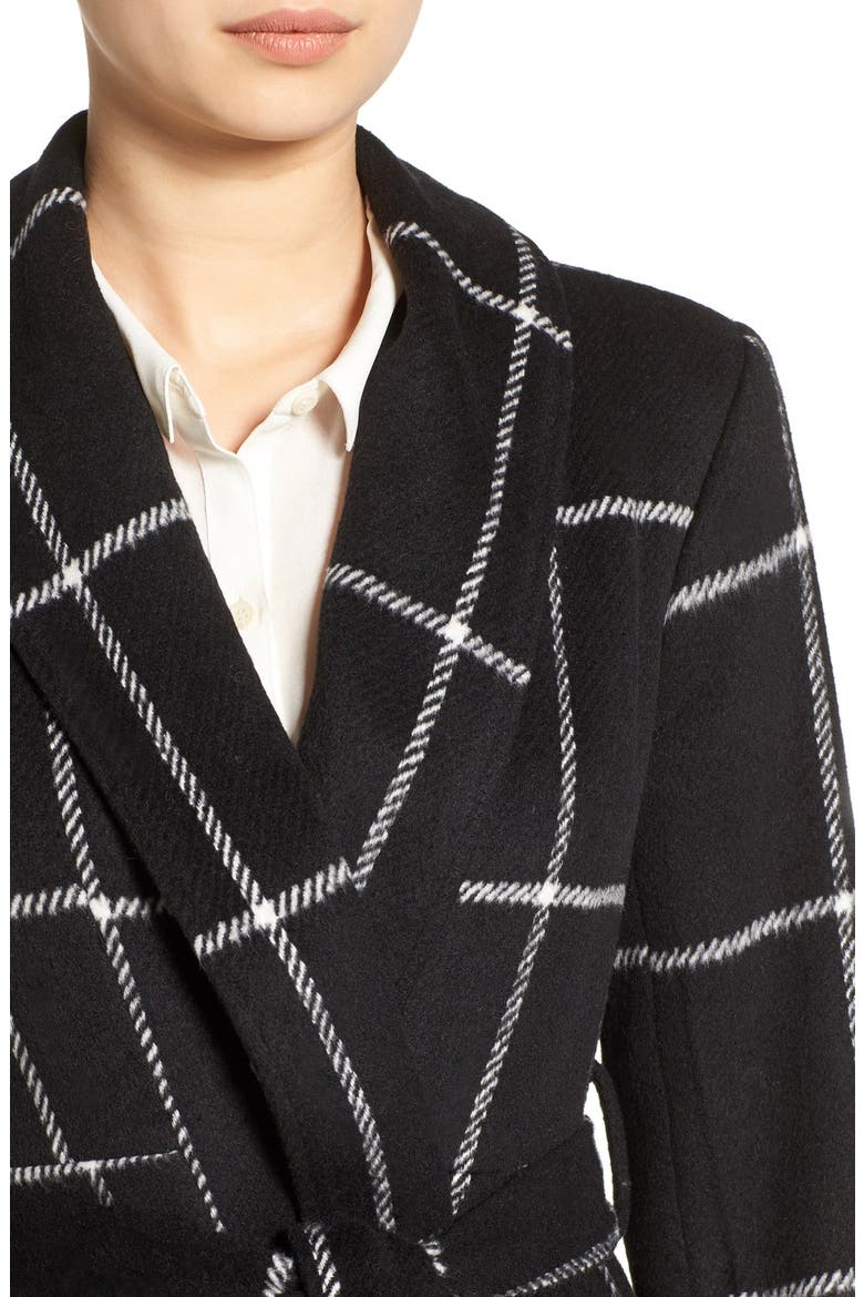 BB Dakota 'Braylee' Windowpane Plaid Midi Coat, Alternate, color, BLACK