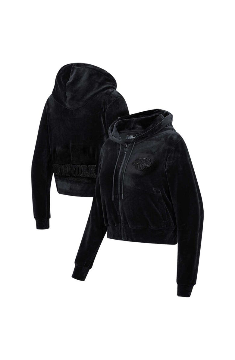 PRO STANDARD Women's Pro Standard New York Knicks Triple Black Velour Full-Zip Hoodie, Main, color, 
