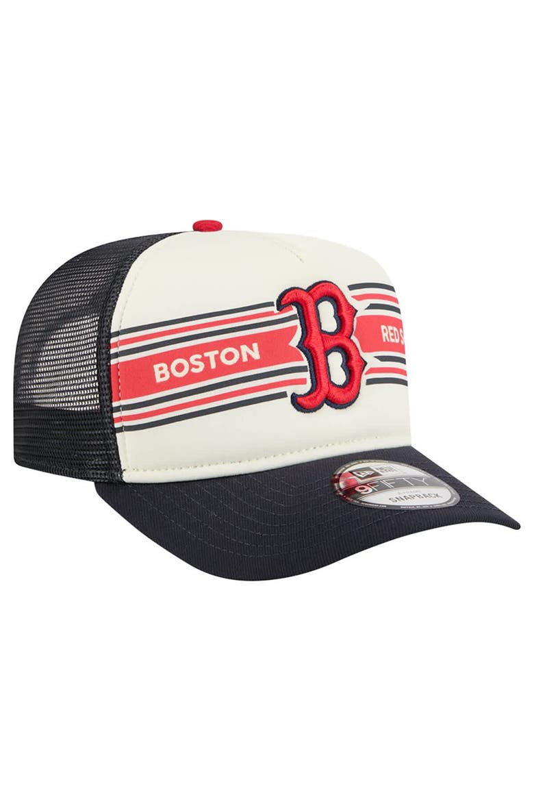 Men's New Era Cream/Navy Boston Red Sox Banner A-Frame 9FIFTY Trucker Snapback Hat, Alternate, color, Cream
