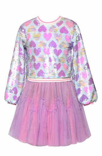 Kids' Heart Print Sequined Twofer Dress
