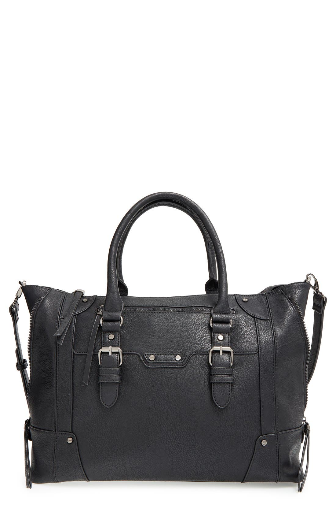 'Susan' Winged Faux Leather Tote, Main, color, BLACK