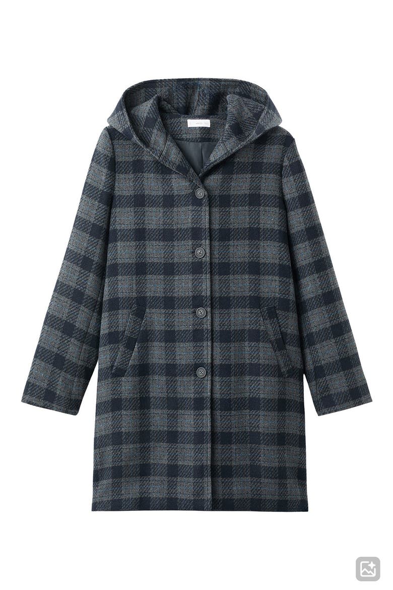 Plaid Hooded Coat, Alternate, color, NAVY