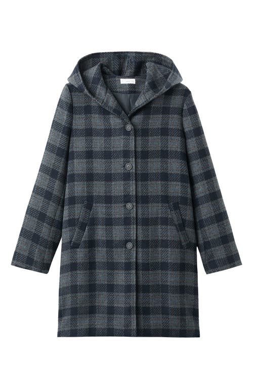 Mango Teen Plaid Hooded Coat In Gray