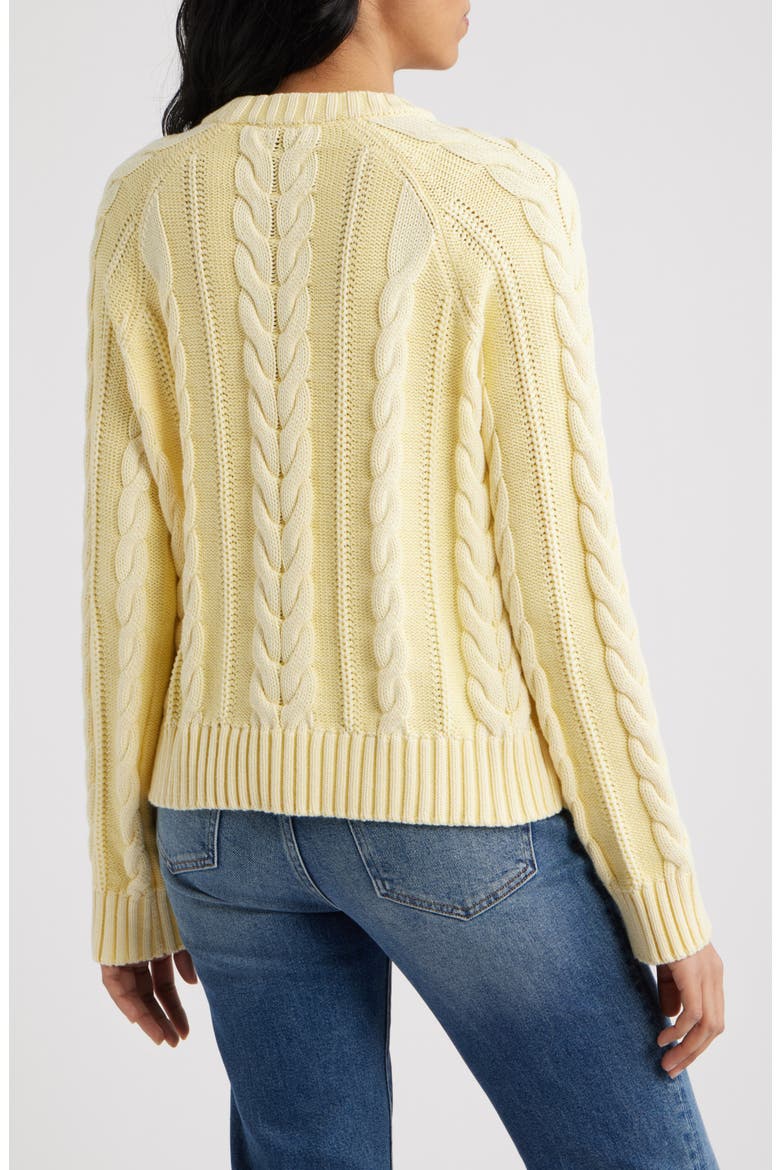 Cable Stitch Cotton Sweater, Alternate, color, BUTTER YELLOW