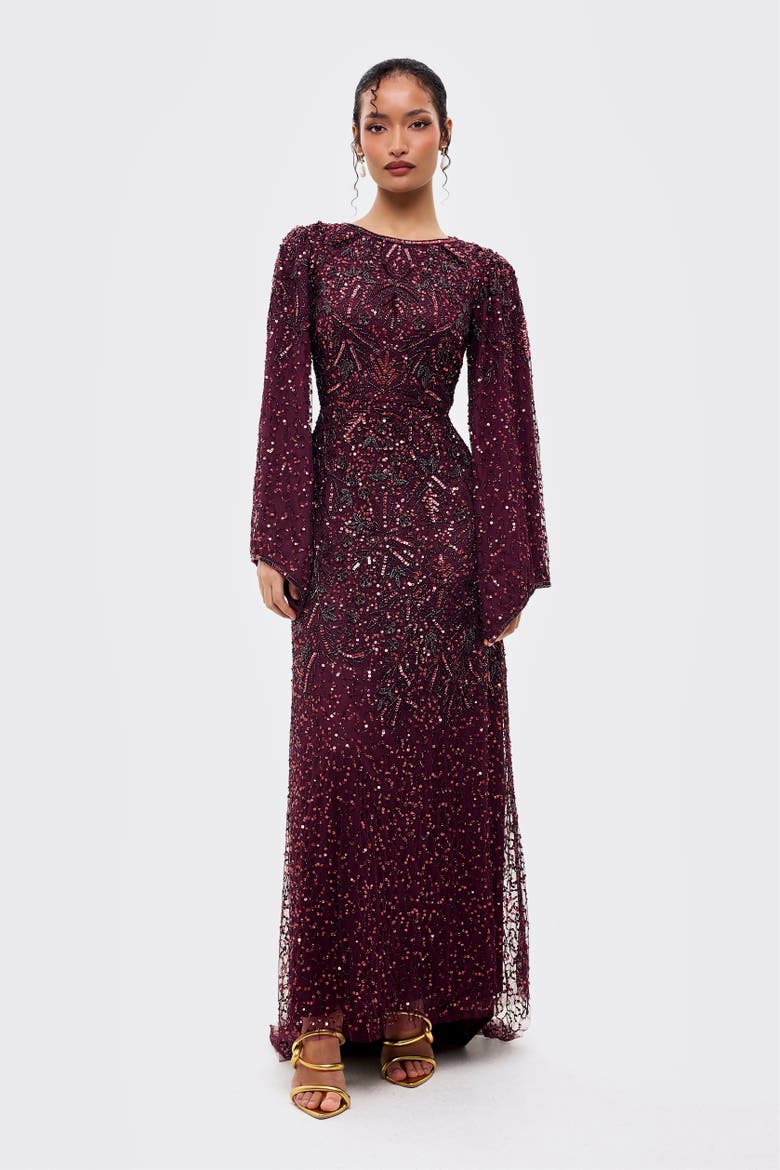Modest Embellished Sequins Gown, Main, color, MAUVE