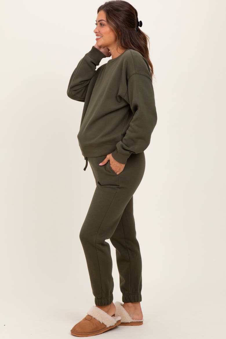 Fleece Long Sleeve Pullover & Jogger Set, Alternate, color, Olive Green