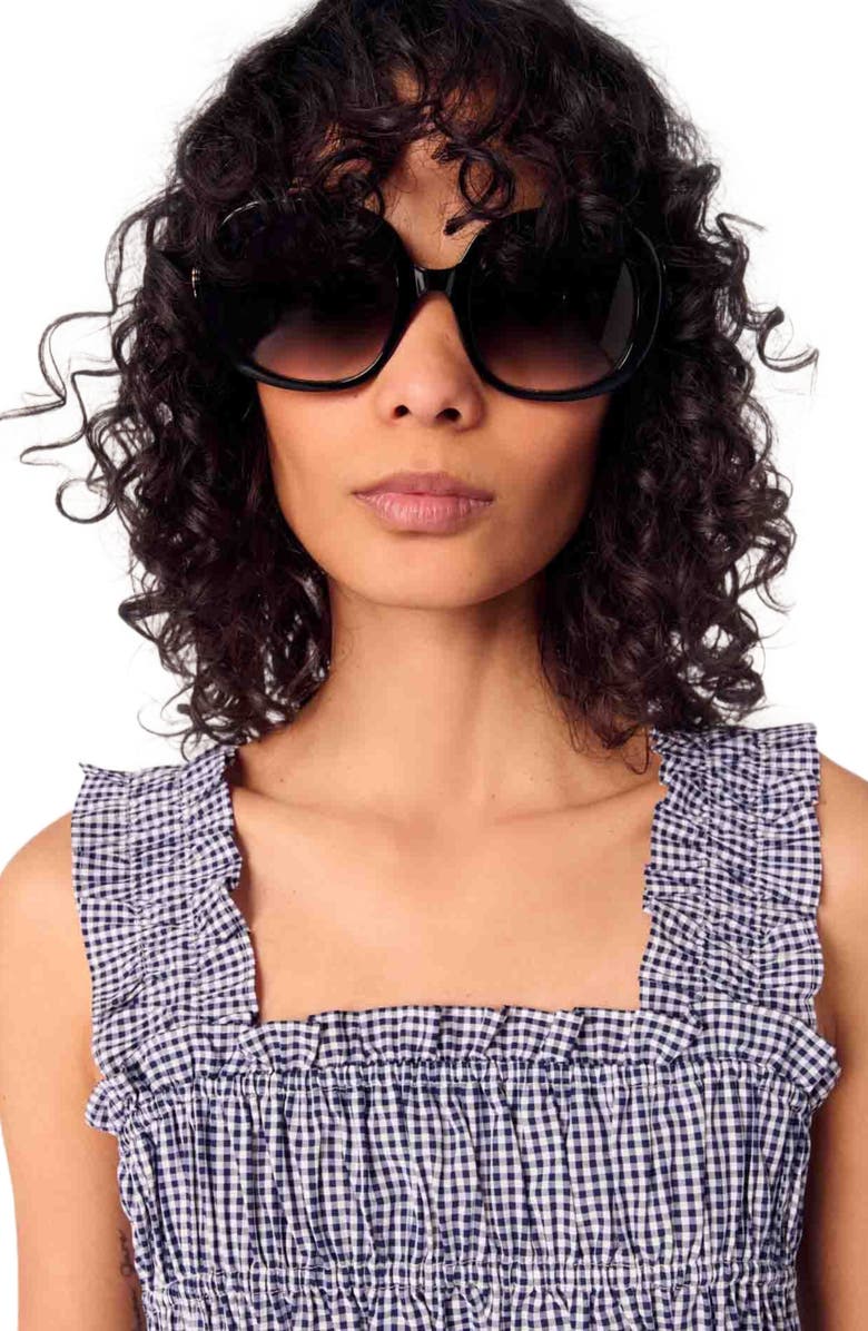 maje Gingham smocked crop top, Alternate, color, Navy/White