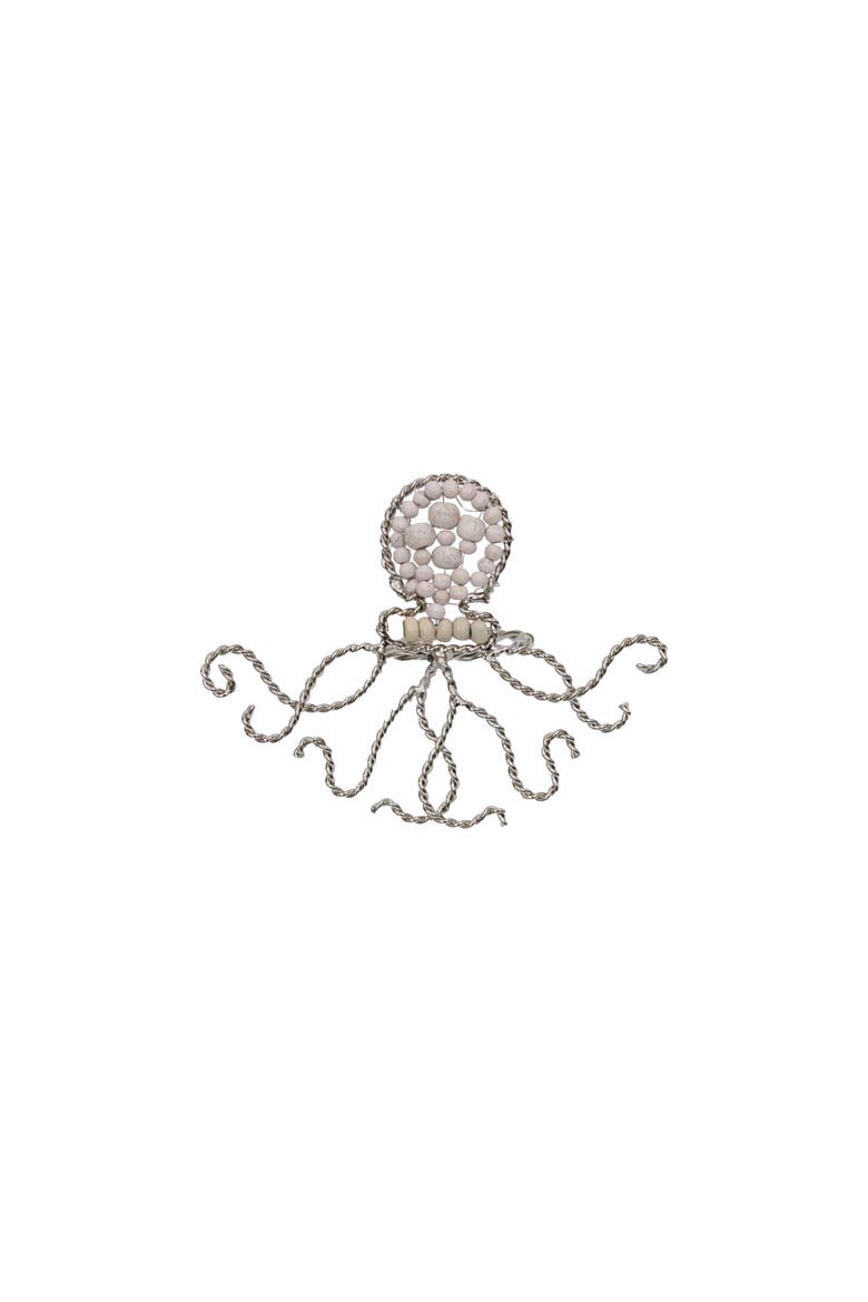 Octopus Napkin Ring-wood and metal, Main, color, Beige