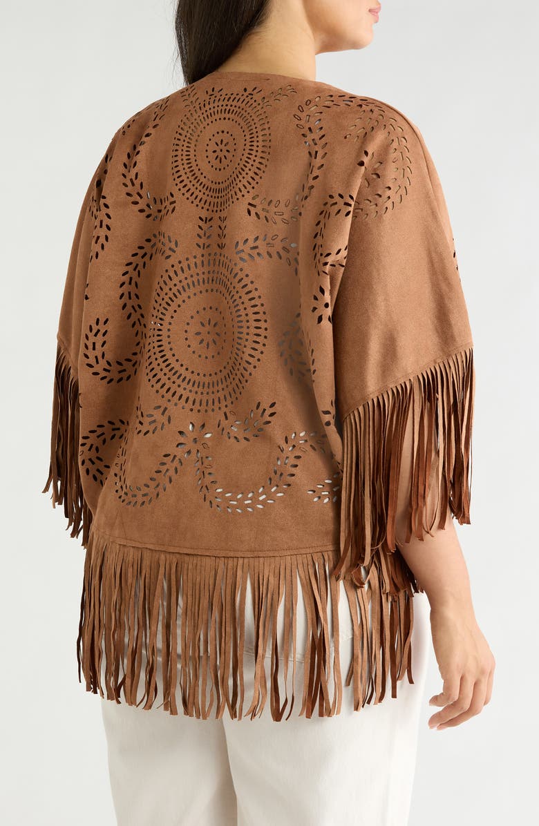 Forgotten Grace Faux Suede Fringe Topper, Alternate, color, Camel
