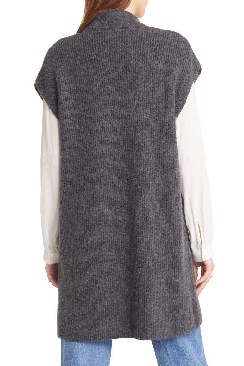 Long Ribbed Sleeveless Cardigan, Alternate, color, GREY DARK CHARCOAL HEATHER