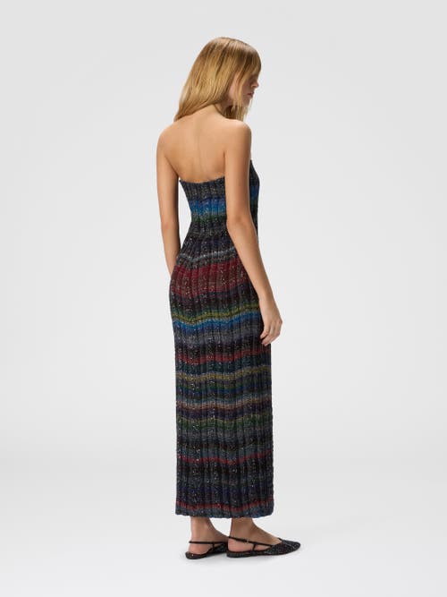 Missoni Long Strapless Dress With Wave Check Pattern In Black