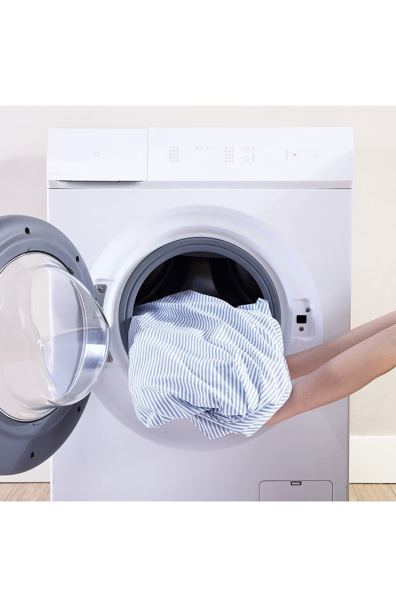 POPPY AND FRITZ Oxford Stripe 200 Thread Count Cotton Percale Sheet Set, Alternate, color, Blue/ White