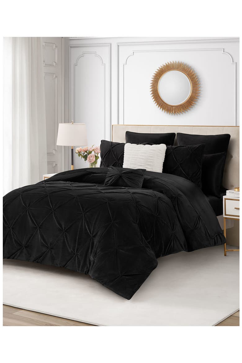 Kiss 5-Piece Pleat Plush Comforter Set, Alternate, color, BLACK