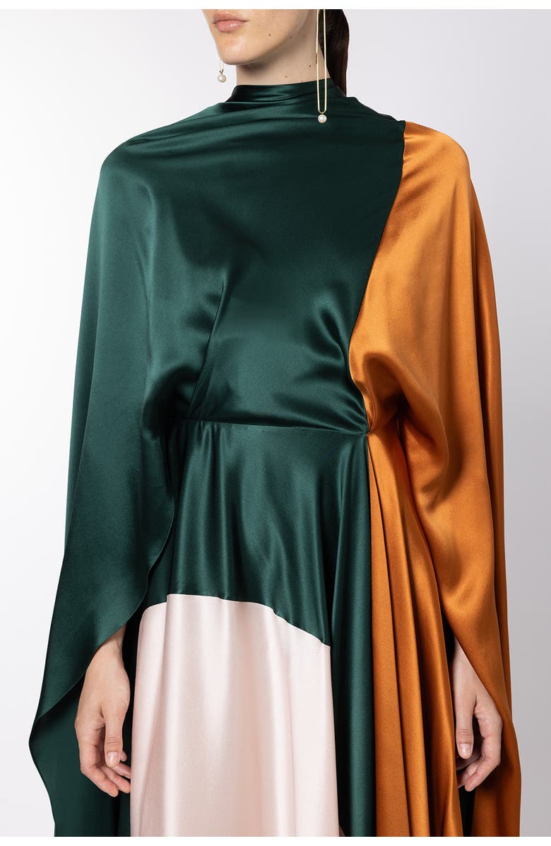 Roksanda Andromeda Draped Dress, Alternate, color, Forest / Cinnamon / Rose