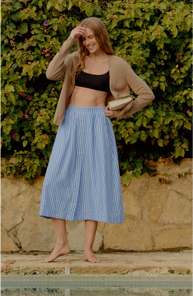 Pact Organic Cotton Sunset Lightweight Cotton Button Skirt, Alternate, color, Blue Bondi Stripe