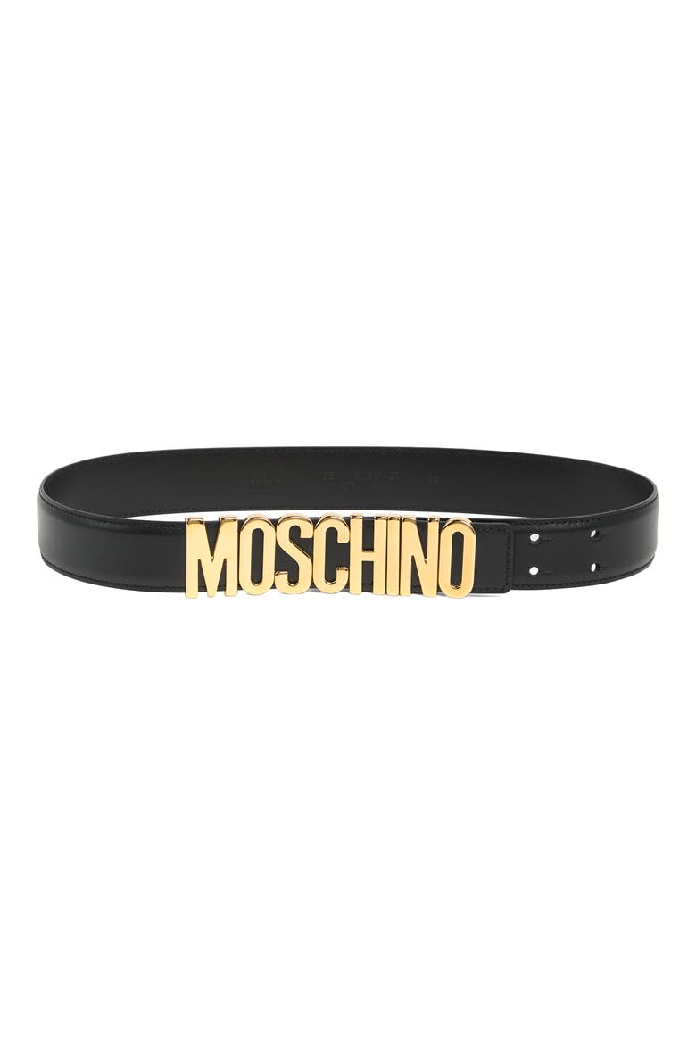 Leather Logo Belt, Main, color, BLACK