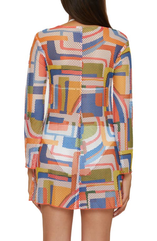 Becca Tie Front Long Sleeve Sheer Mesh Cover-up In Mid Century