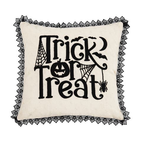 Trick Treat Black And White Embroidered Throw Halloween Pillow, 18" x 18"