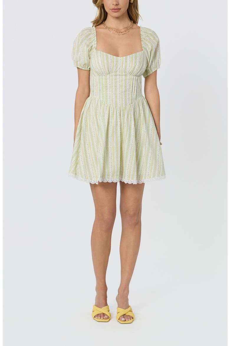 Ilianna Floral Border Print Minidress, Main, color, IVORY VINTAGE STRIPE