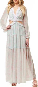 BY DESIGN France Long Sleeve Chiffon Maxi Dress