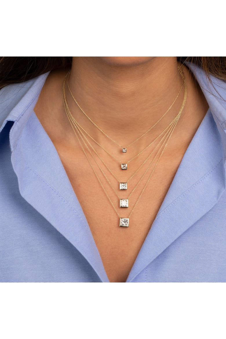 Lab Grown Diamond Princess Cut Bezel Necklace 14K, Alternate, color, 14K Gold - 1 Carat