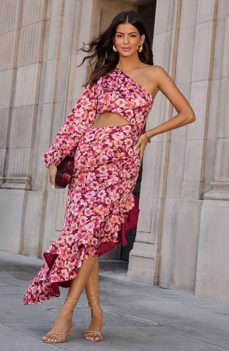 VICI Collection Right Moment One-Shoulder Cutout Asymmetric Midi Dress, Alternate, color, 