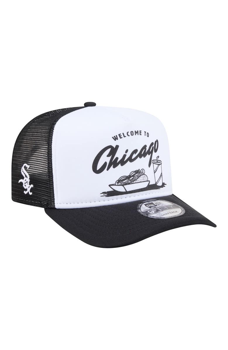 New Era Men's New Era White/Black Chicago White Sox Foodie A-Frame 9FIFTY Trucker Snapback Hat, Main, color, White