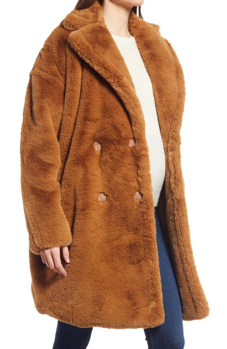 Emilia George Annabette Faux Fur Maternity Coat, Alternate, color, Tobacco