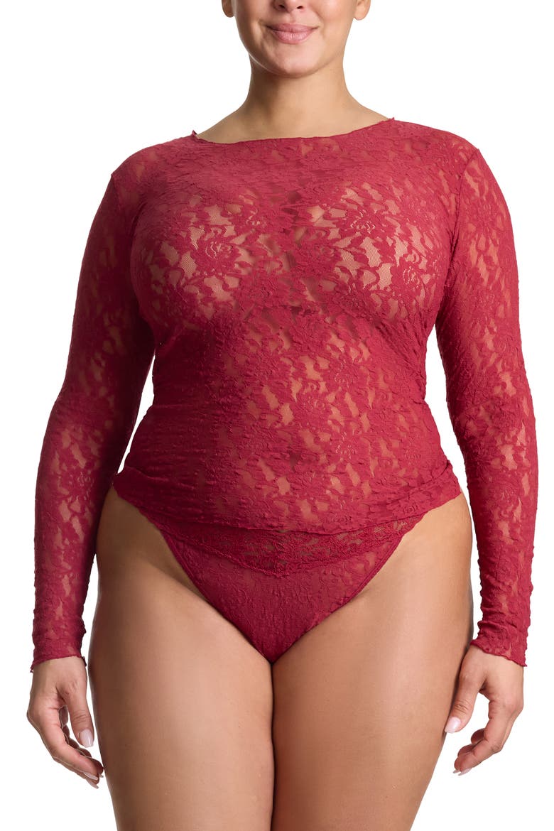 Signature Lace Long Sleeve Top, Main, color, WILD BERRIES RED